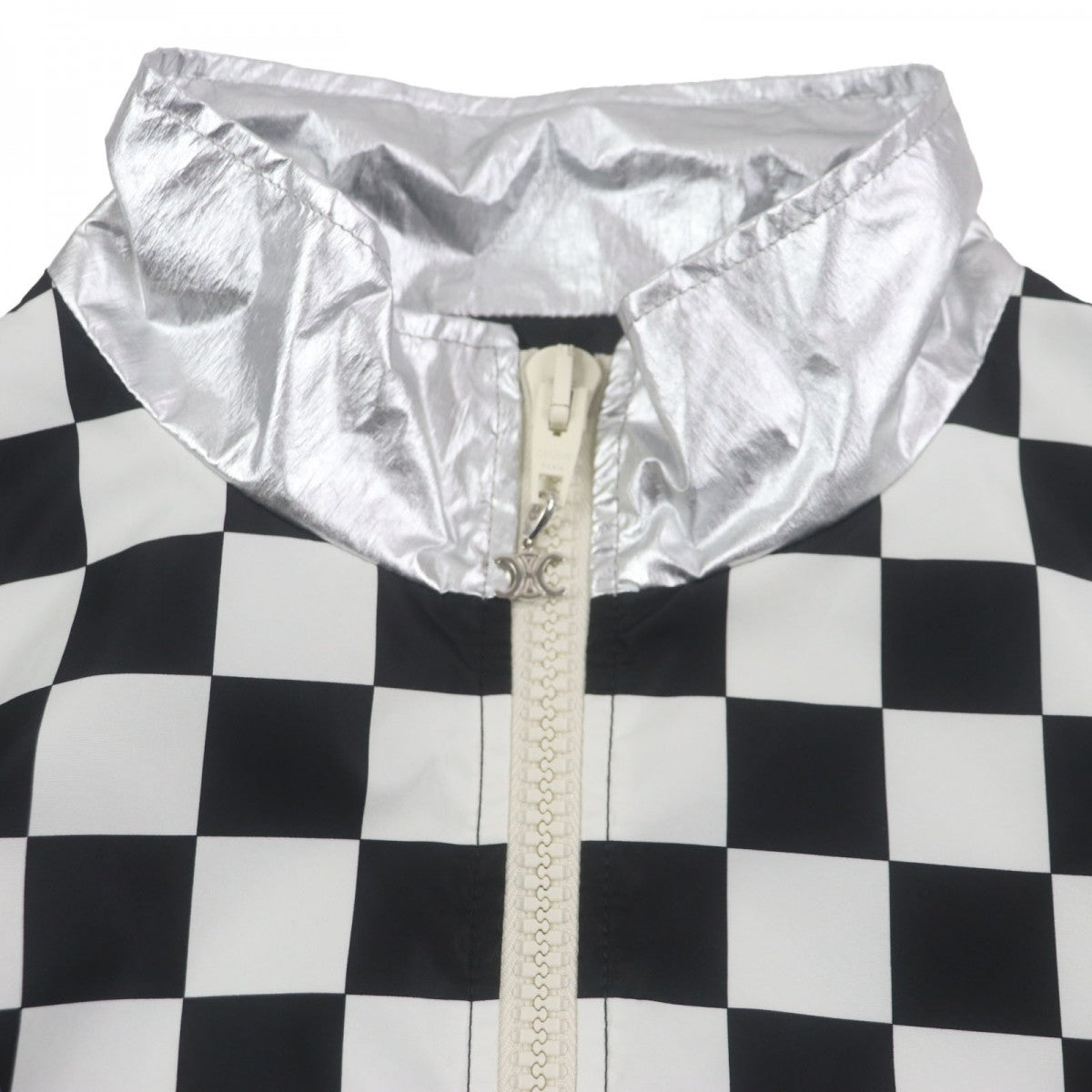CELINE Blouson 2W420819L Nylon Silver White Black Loose Checkerboard Boule 46
