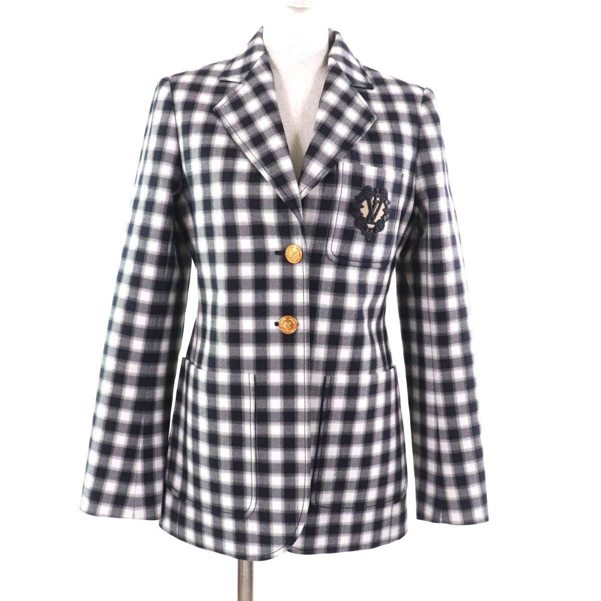 LOUIS VUITTON blazer 1ABR71 polyester Black White preppy checked blazer 36