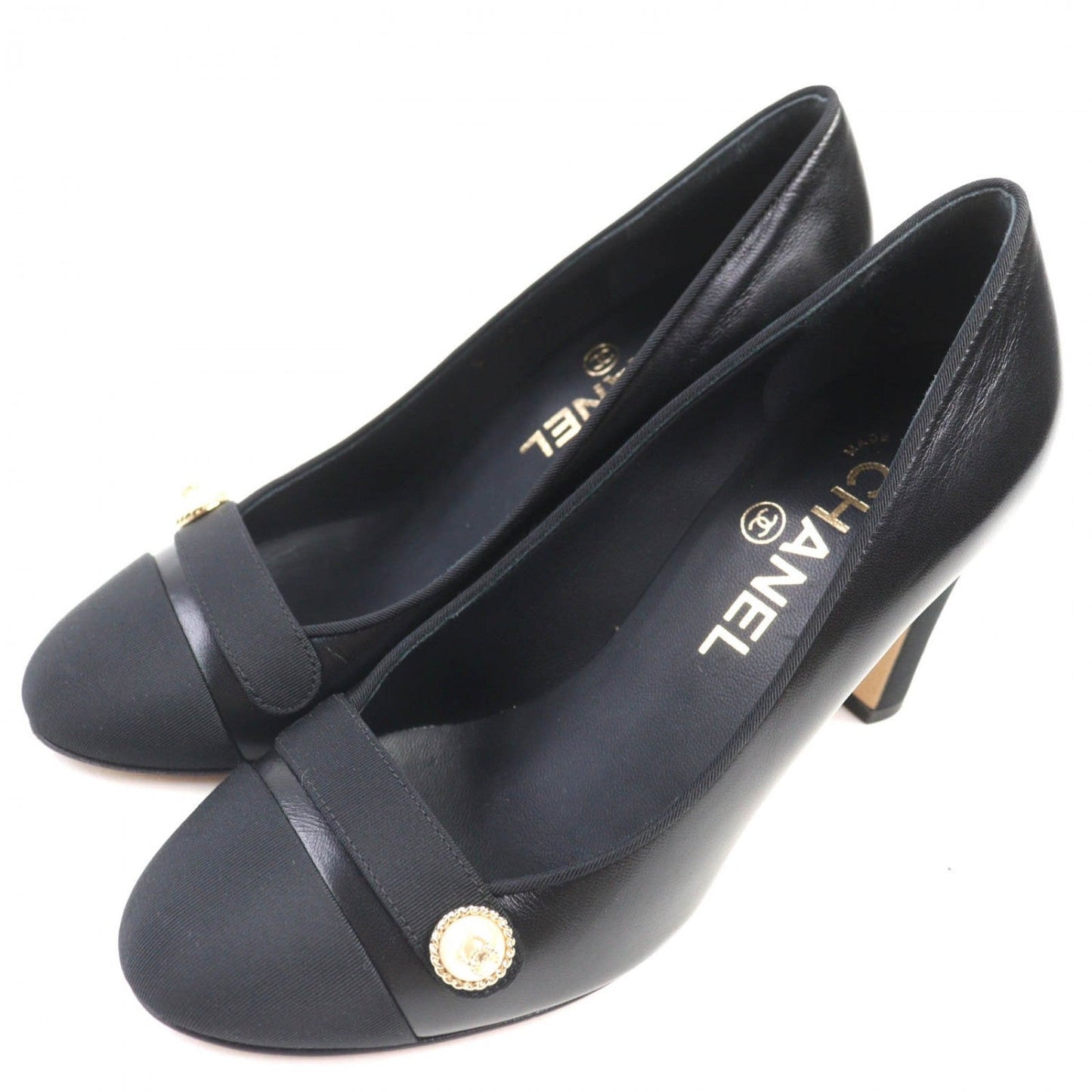 CHANEL pumps G32920 leather black 35