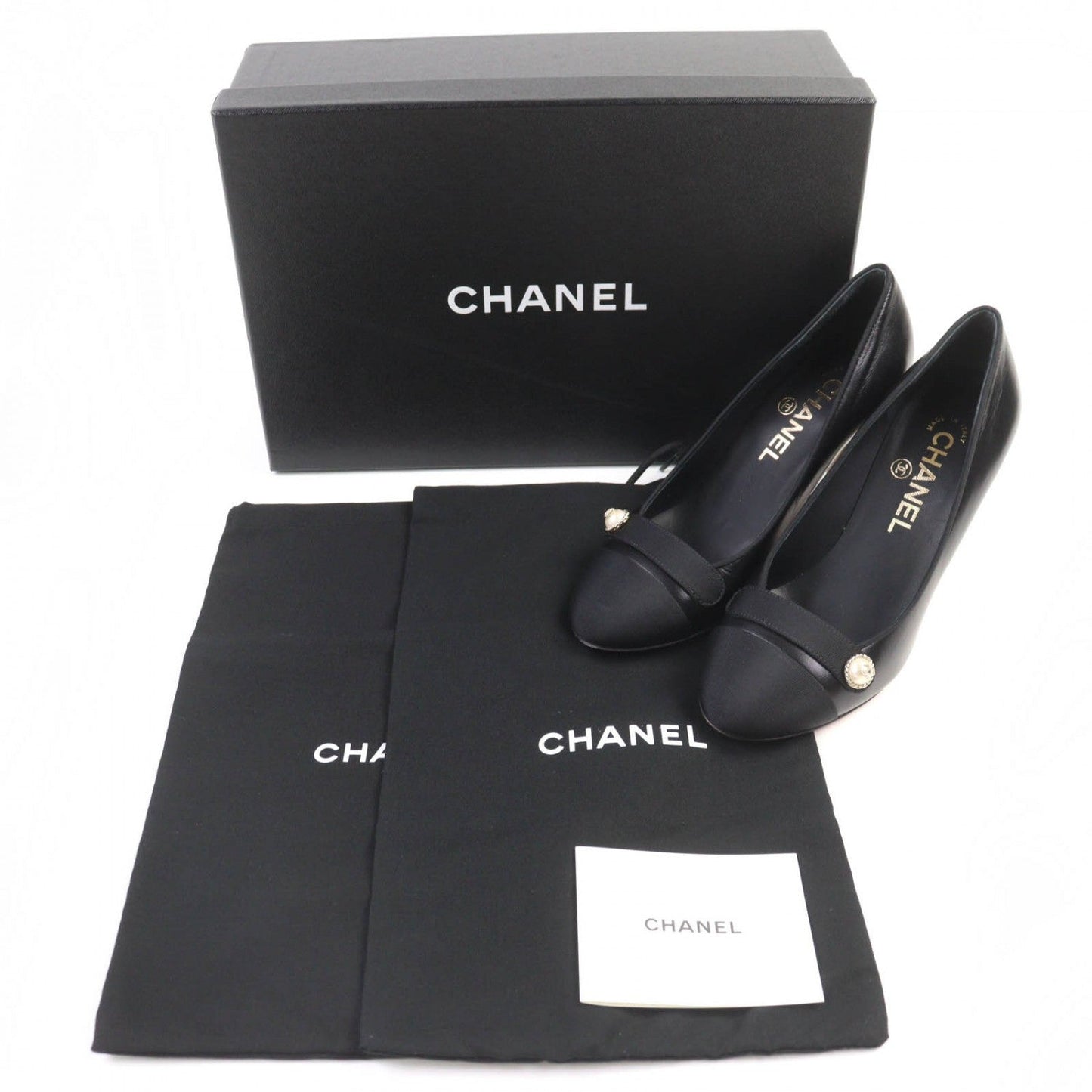 CHANEL pumps G32920 leather black 35