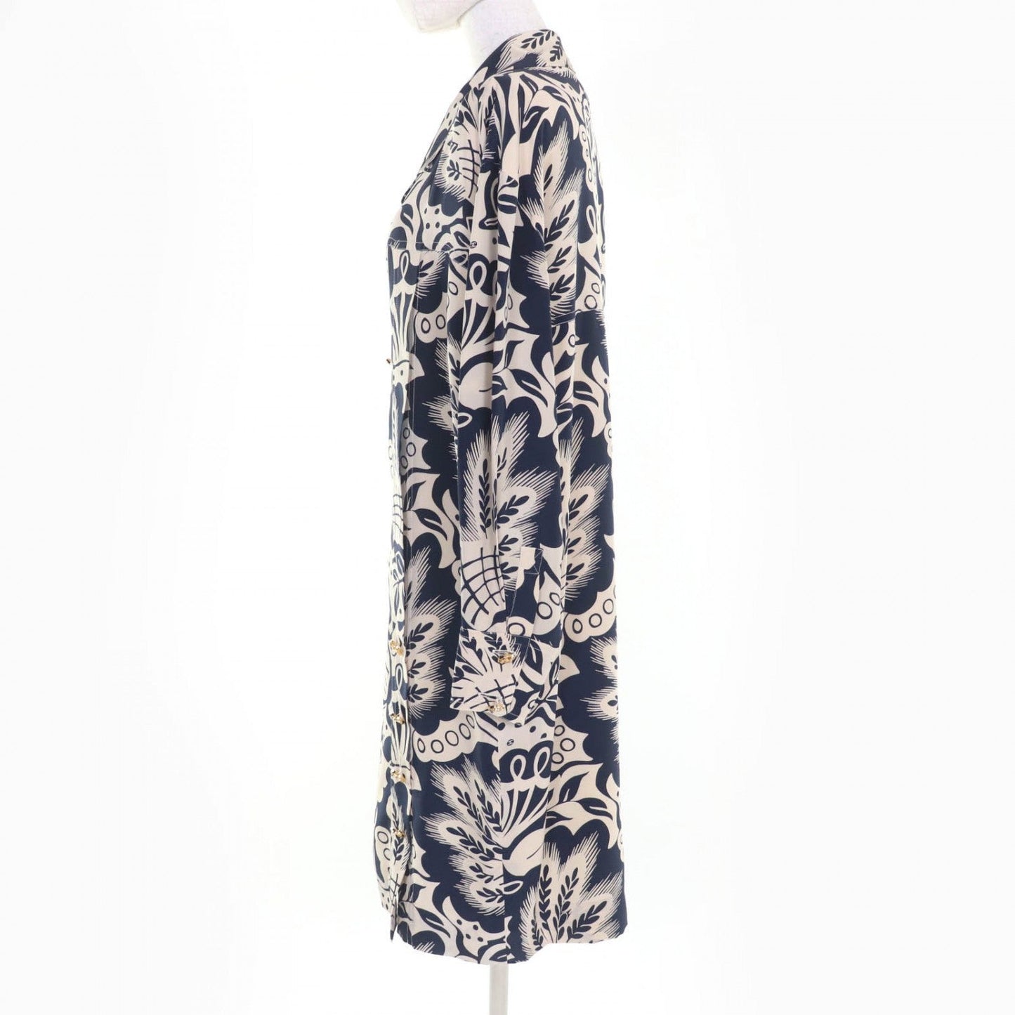 CHANEL one piece silk Beige navy 38