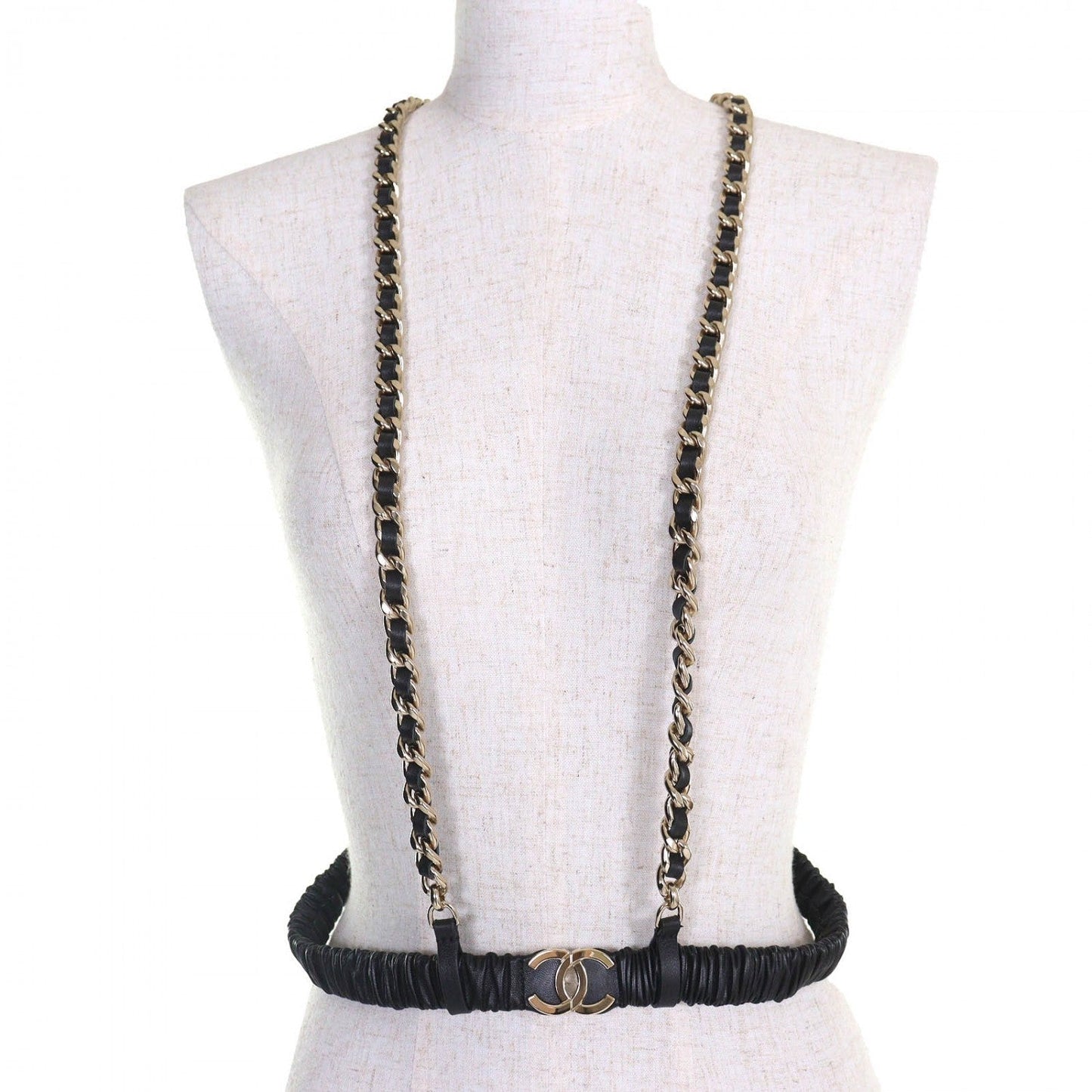 CHANEL suspenders 22C leather black 80/32