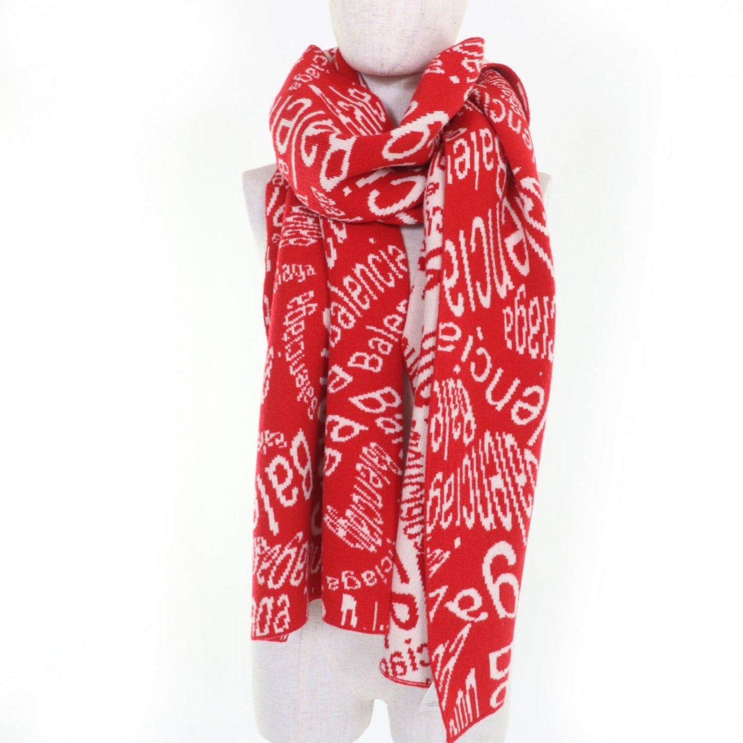 BALENCIAGA Scarf 583121 Virgin wool Red Ivory S