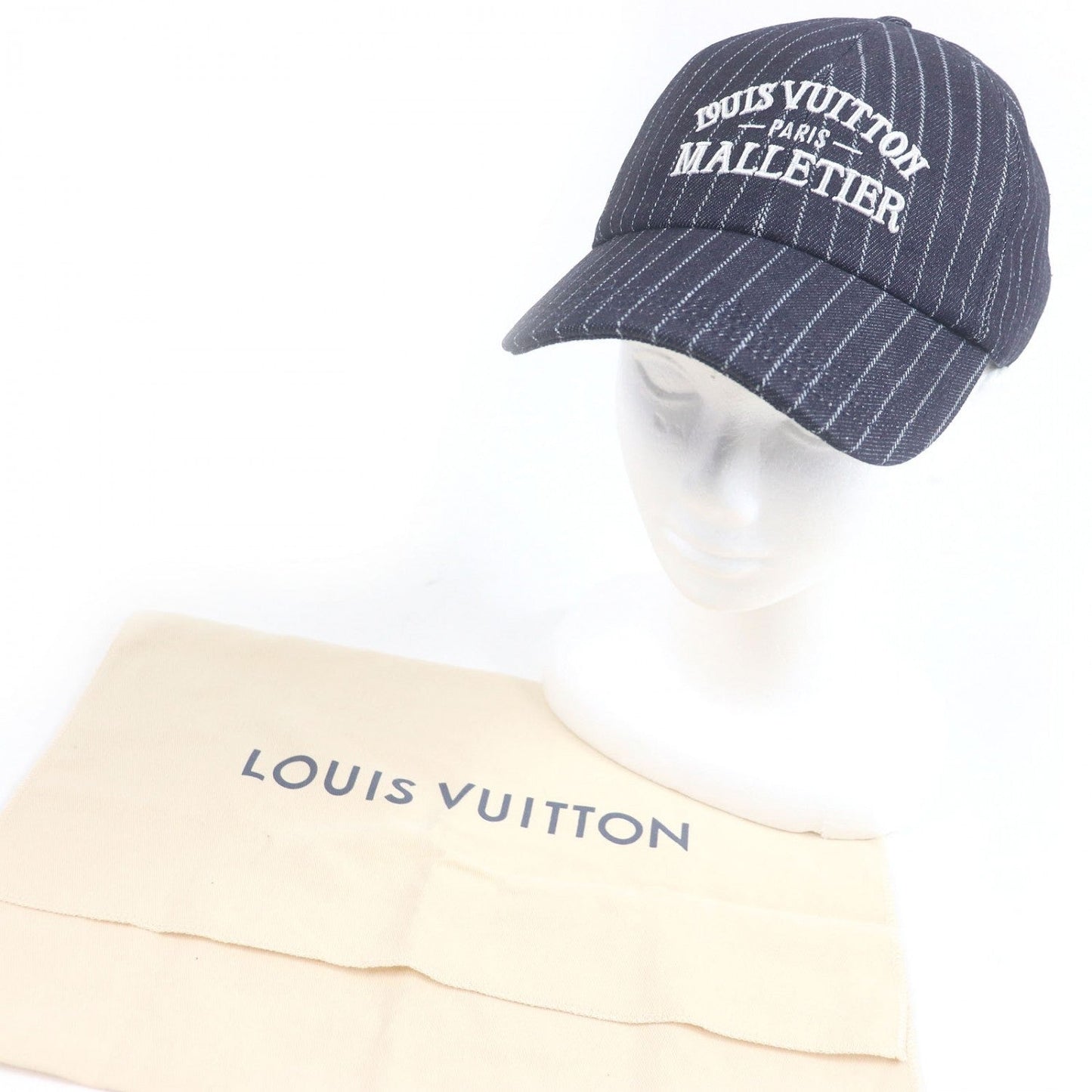 LOUIS VUITTON cap M5146L cotton Navy Striped denim cap