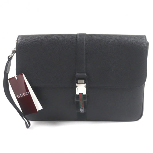 GUCCI Clutch bag 816755 leather black Web stripe