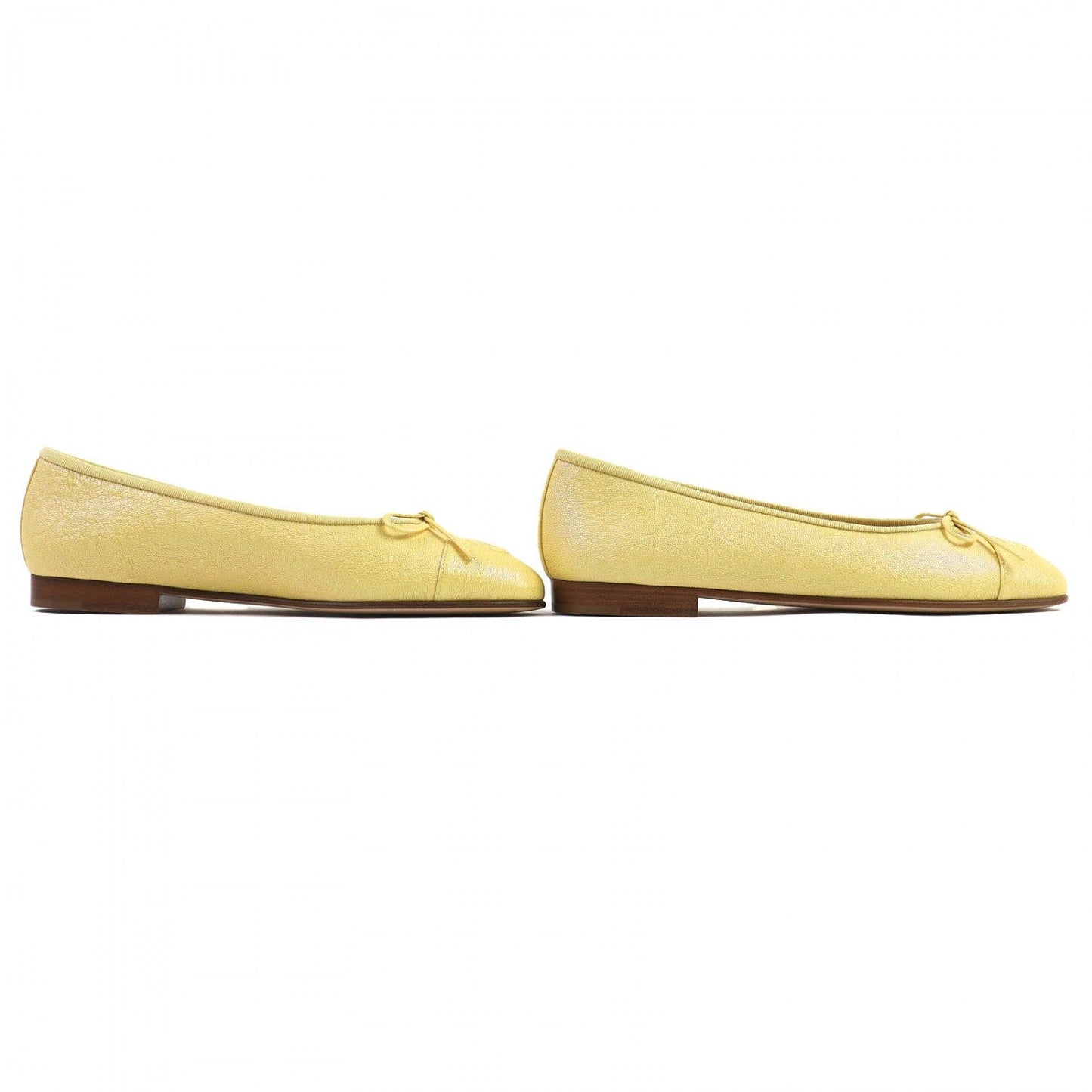 CHANEL pumps 19S G02819 leather yellow ballerina 37