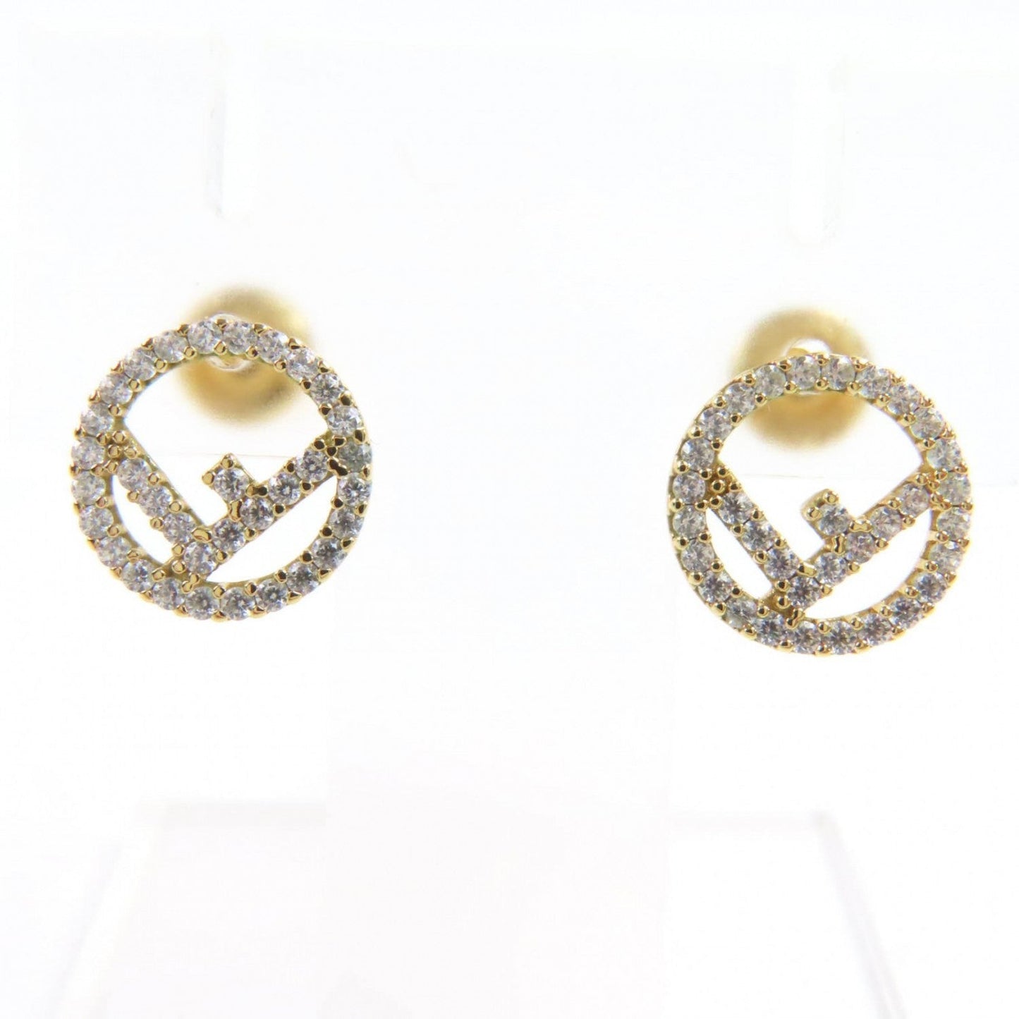 FENDI Pierce Gold plated/rhinestones Gold silver F is Fendi Pierce