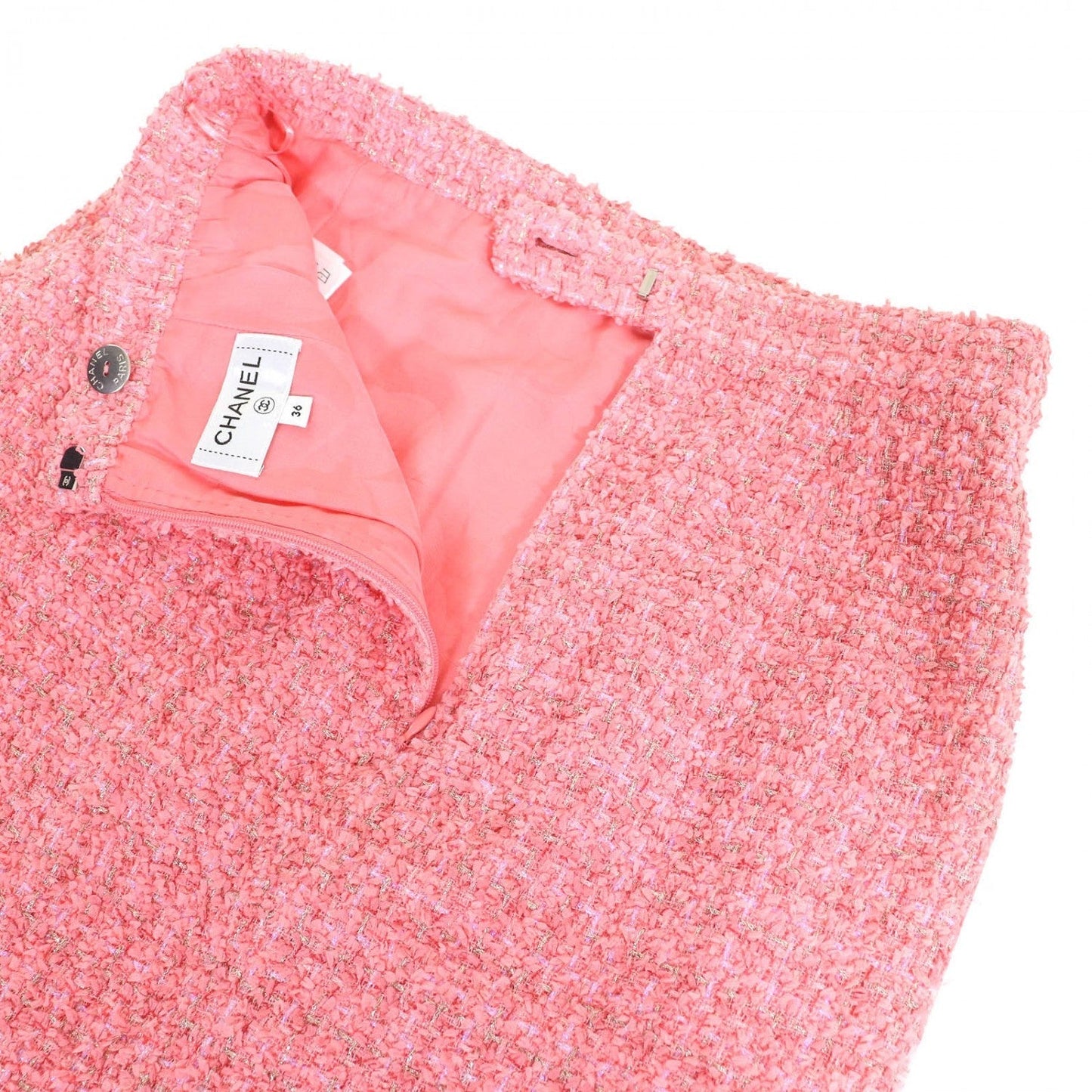 CHANEL Tweed skirt P63188 polyamide Pink gold 36