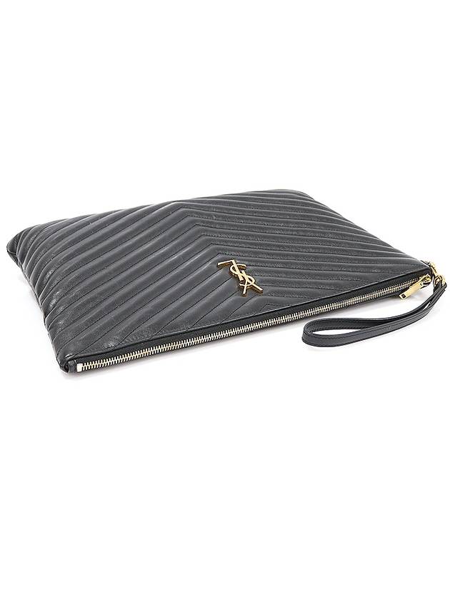 Luxury Saint Laurent Trending 2025 440222 Black Matelasse Monogram Document Holder Strap Clutch