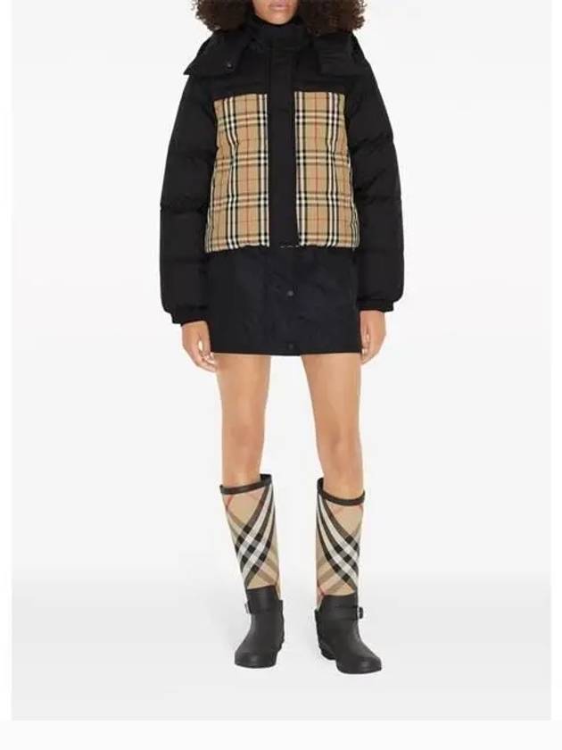 Luxury Burberry WoMen's Vintage Check Crop Reversible Padding Black Archive Beige