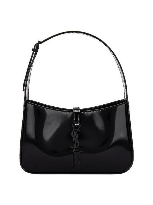 Luxury Saint Laurent Trending 2025 5 A 7 Shiny Leather Hobo Shoulder Bag Black