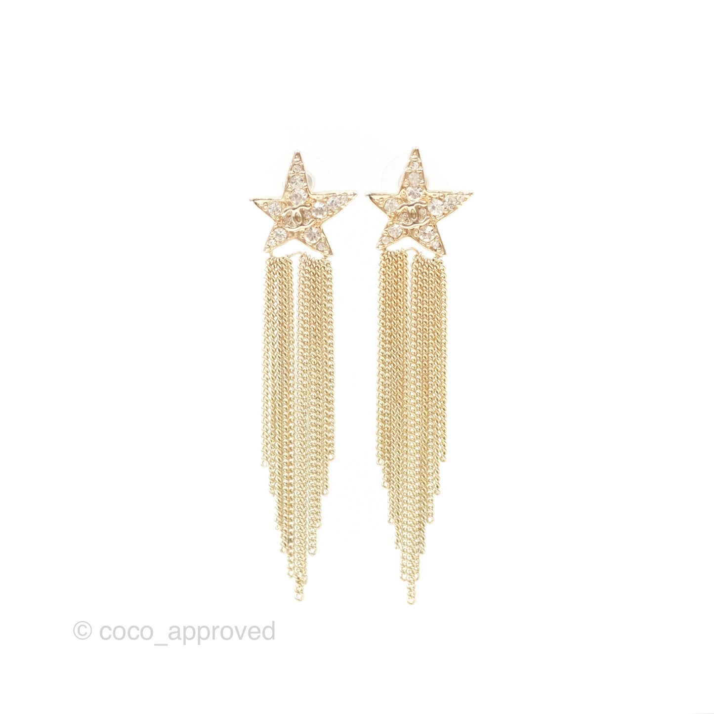 Chanel CC Crystal Star Drop Earrings Gold Tone 17A