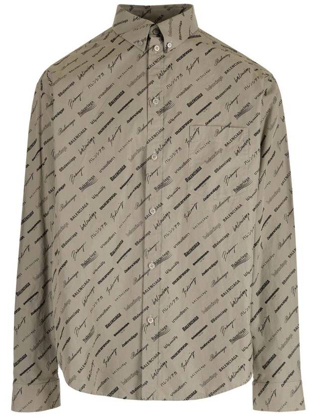 Luxury Balenciaga Trending 2026 Men's Allover Logo Long Sleeve Shirt Dust Black