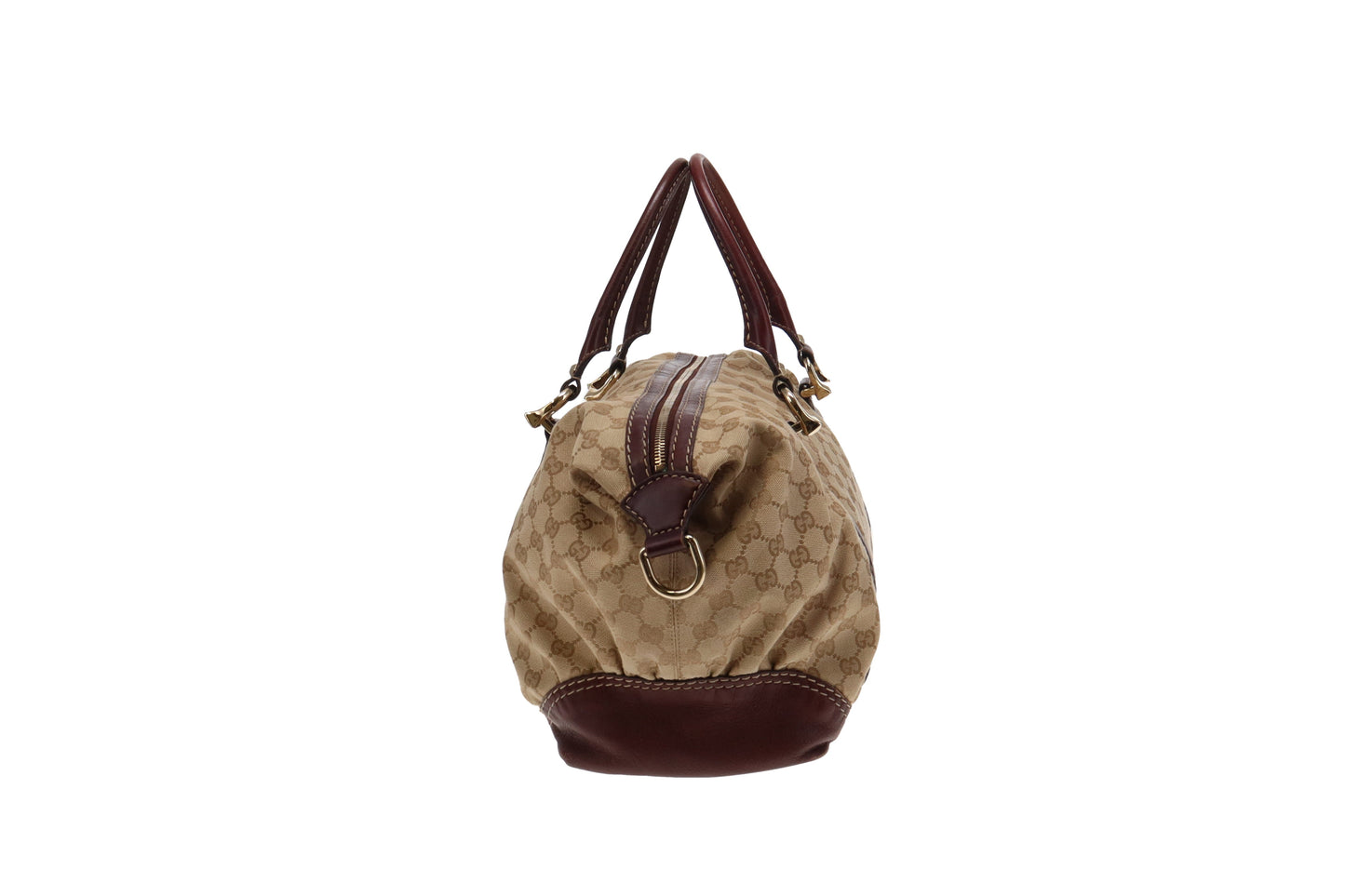 Gucci Horsebit Leather Canvas Boston Bag