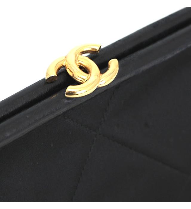 Chanel Fringed Clasp Chain Shoulder Bag Satin Black