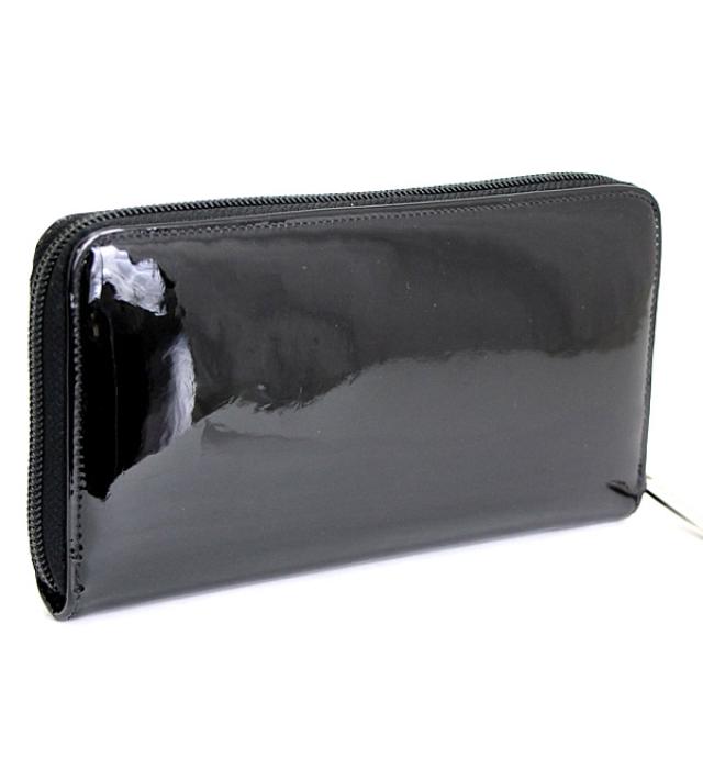 Chanel Makeup Round Fastener Long Wallet Patent Leather Black