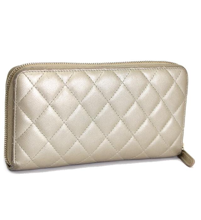 Chanel Matelasse Round Zipper Long Wallet Caviar Skin Gold