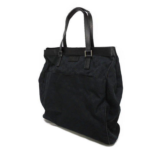GUCCI Tote Bag 152601 GG canvas x calf leather black Calfskin logo embossed leather patch GG canvas tote mens Used