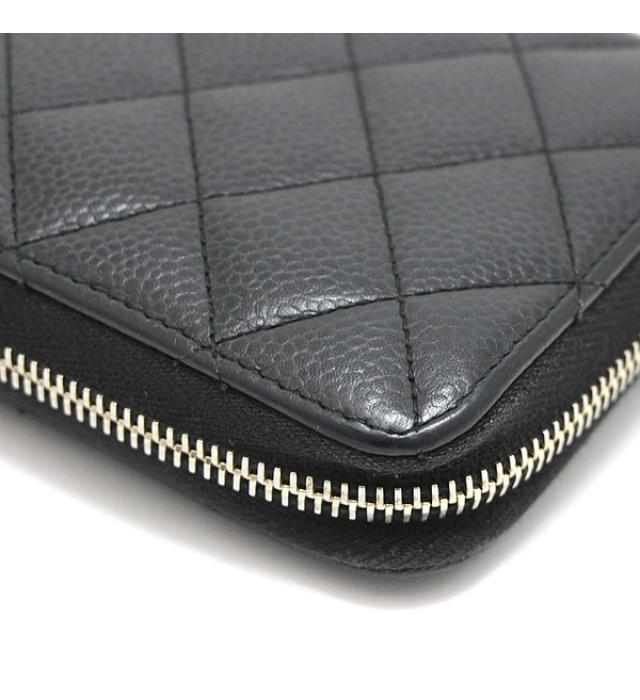 Chanel Matelasse Round Zipper Long Wallet Caviar Skin Black
