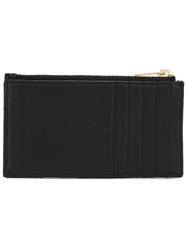 Luxury Saint Laurent Trending 2025 Monogram Logo Plaque Zip-Up Card Wallet Black