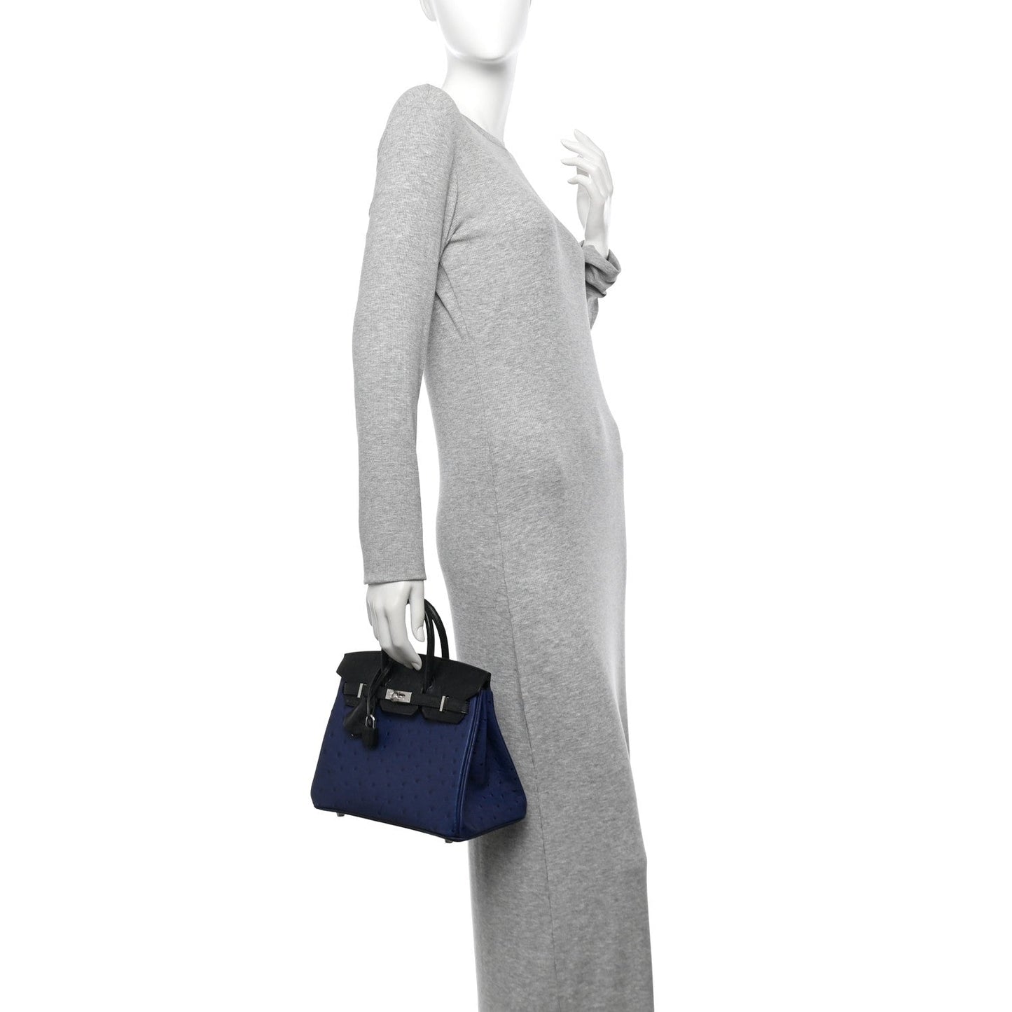 Hermes Ostrich Bi-Color Birkin 25 Bleu Iris Black
