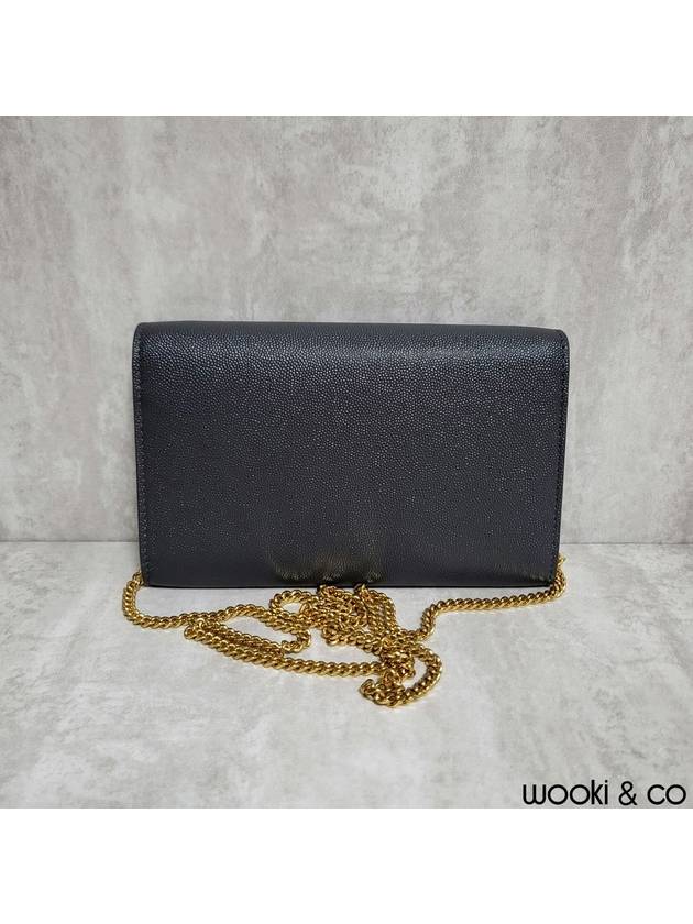 Luxury Saint Laurent Trending 2025 Monogram Uptown Chain Embossed Leather Long Wallet Storm Gold