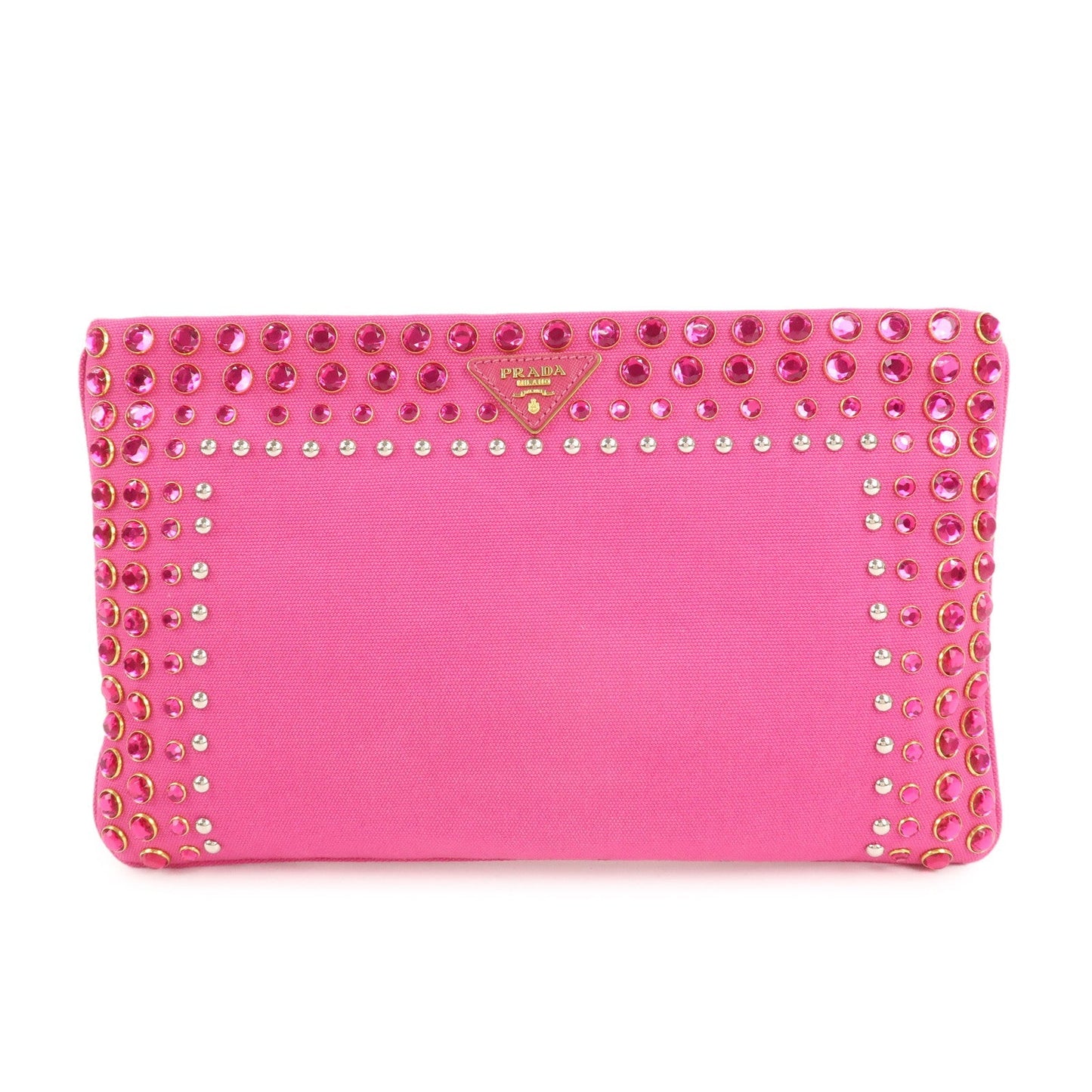 PRADA Canvas Bijoux Studded Clutch Bag Pink BP521O
