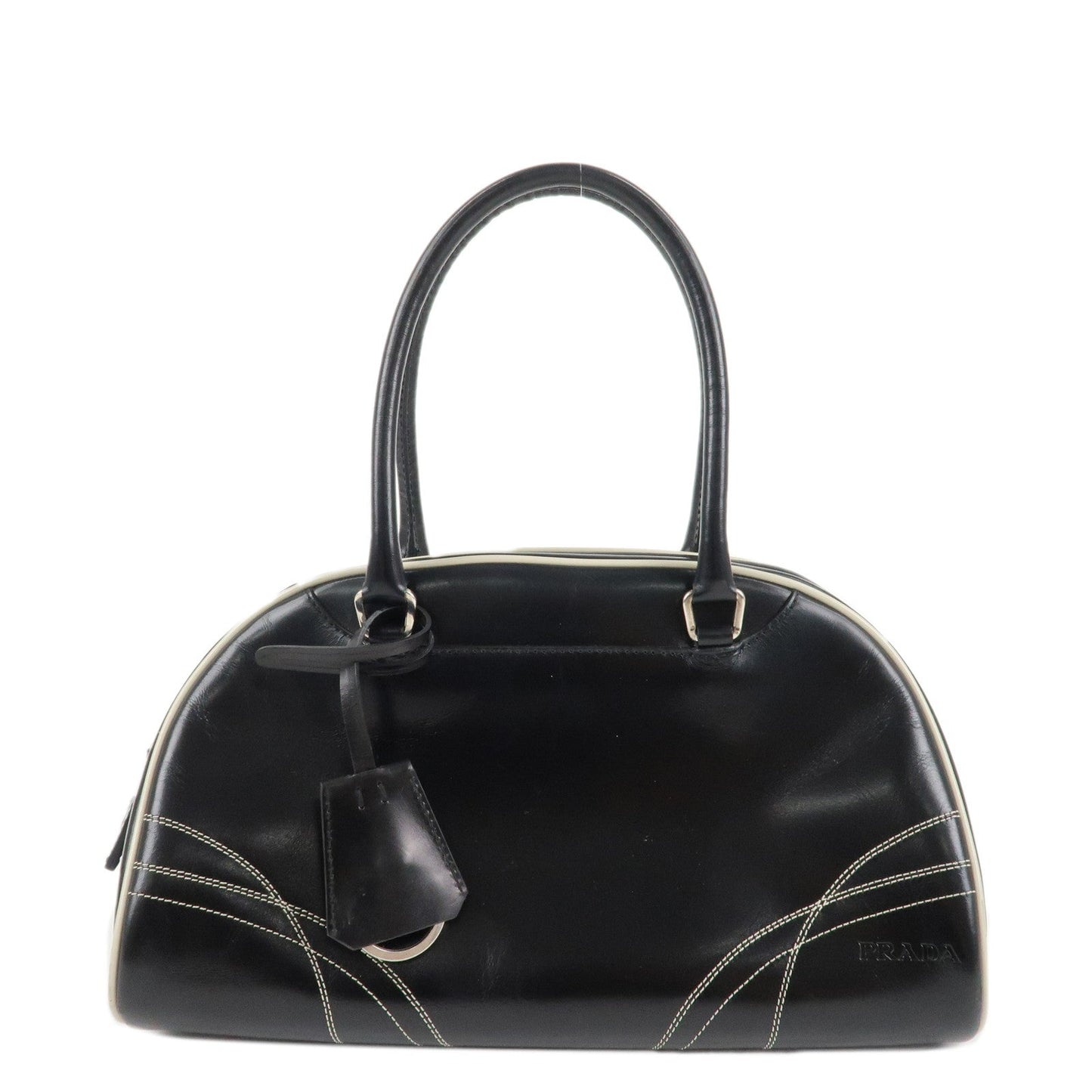PRADA Leather Mini Boston Bag Shoulder Bag Black Silver HDW