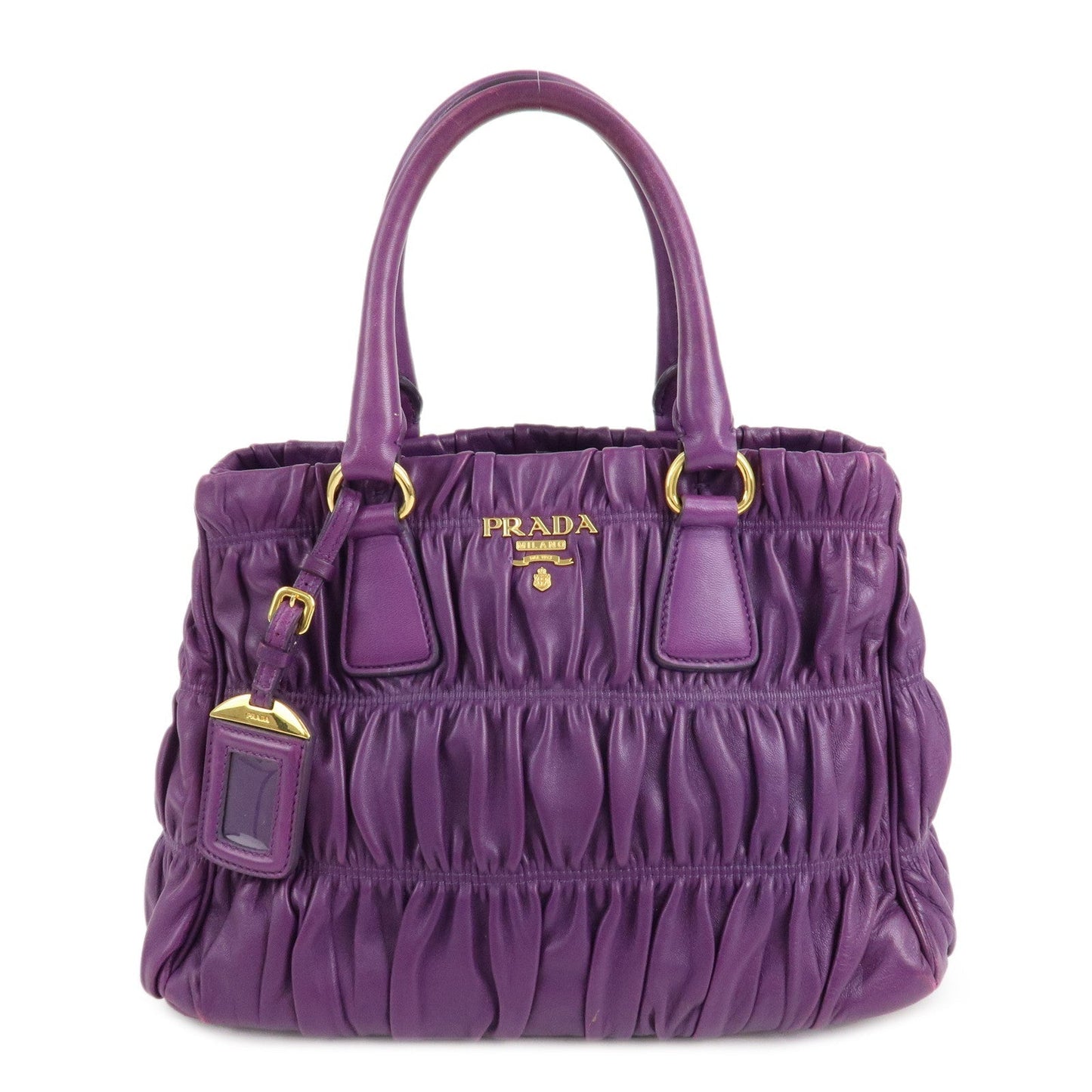 PRADA Leather Gathered Hand Bag Purple Gold Hardware BN2394