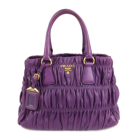 PRADA Leather Gathered Hand Bag Purple Gold Hardware BN2394