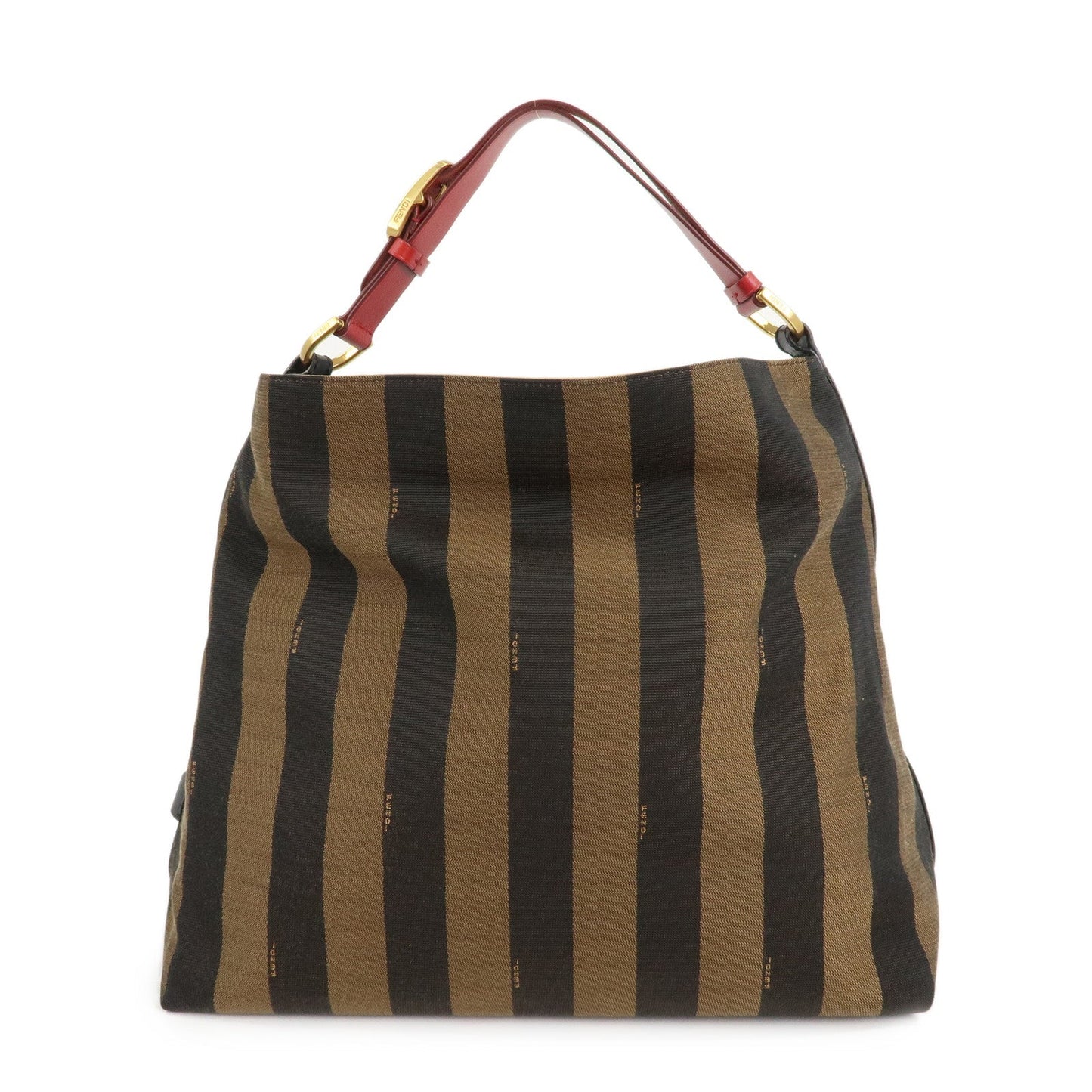 FENDI Pequin Canvas Leather Shoulder Bag Beige Black Brown 8BR653
