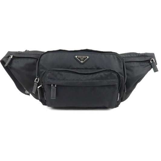 PRADA Logo Nylon Leather Waist Bag Crossbody Bag Black