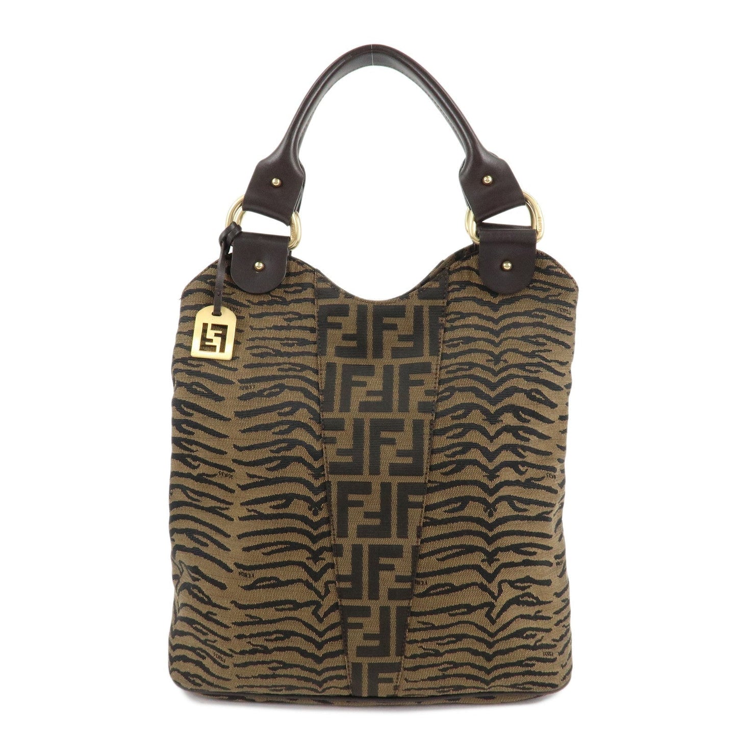FENDI Zucca Canvas Leather Tote Bag Hand Bag 8BR284 Brown Black