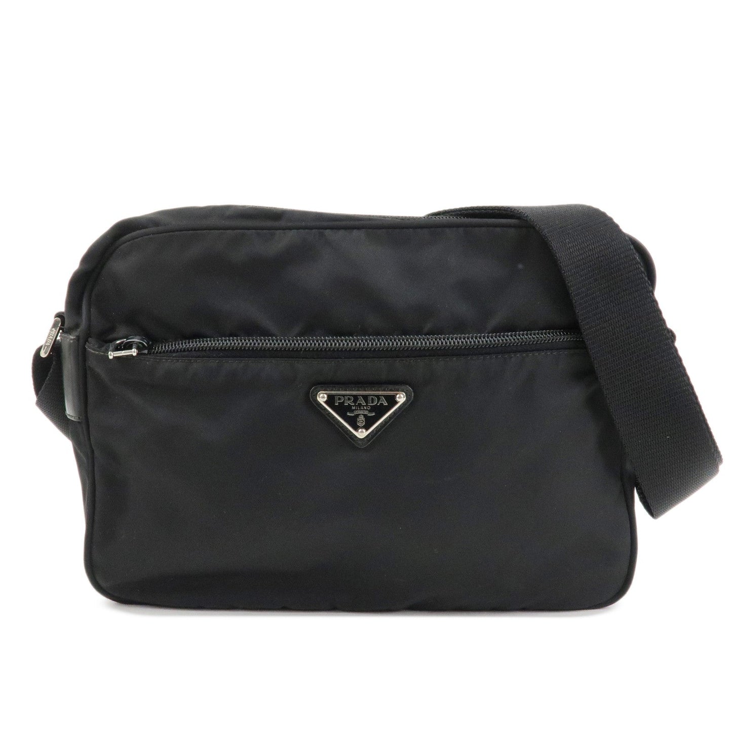 PRADA Logo Nylon Leather Shoulder Bag Crossbody Bag Black