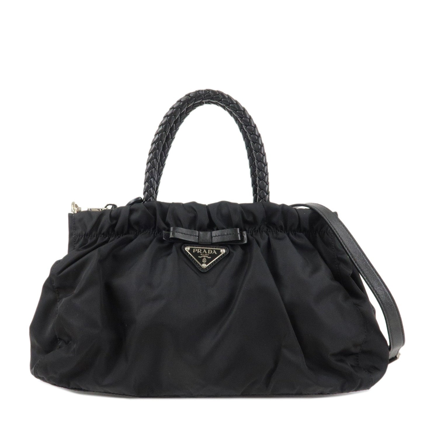 PRADA Nylon Leather Ribbon 2Way Shoulder Bag Black BN1631
