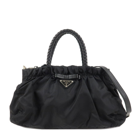 PRADA Nylon Leather Ribbon 2Way Shoulder Bag Black BN1631