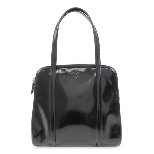 PRADA Patent Leather Tote Bag Hand Bag Black Silver HDW
