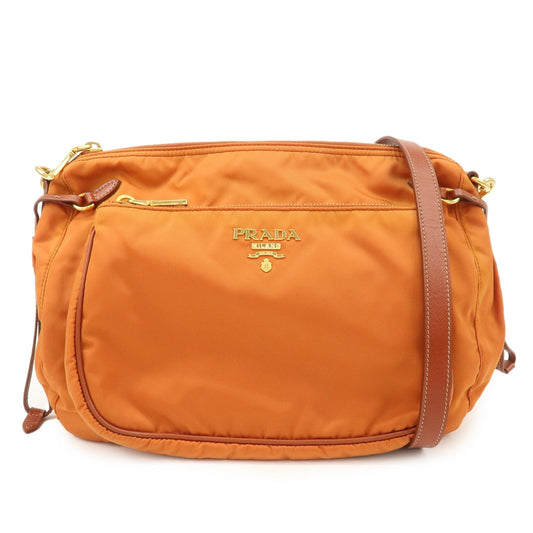 PRADA Logo Nylon Leather Shoulder Bag Gold Hardware Orange