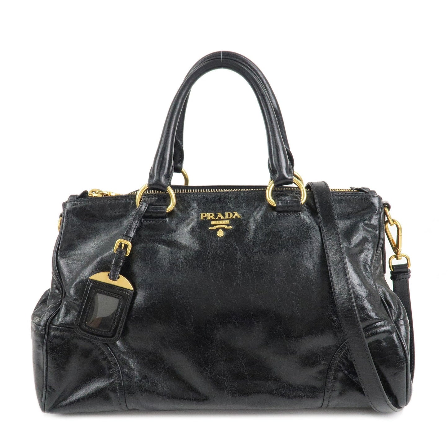 PRADA Leather 2Way Hand Bag Shoulder Bag Black BN2324