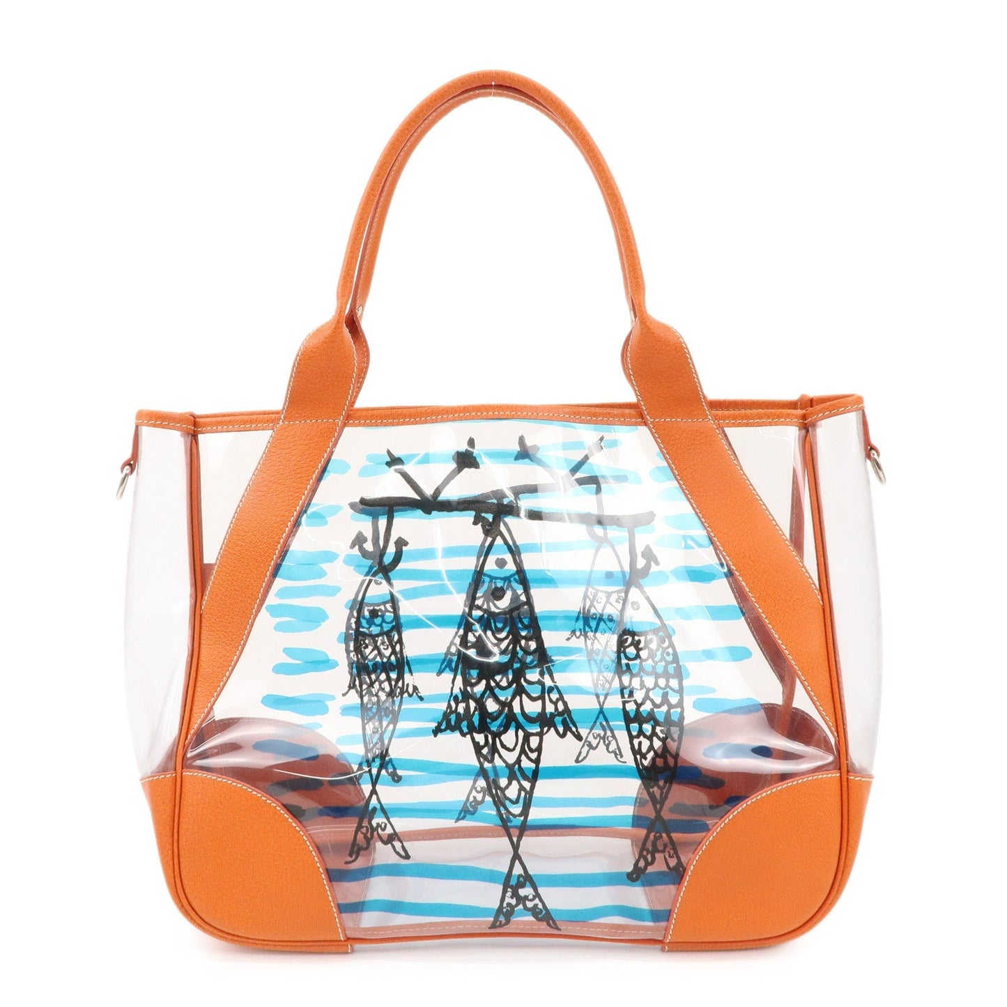 PRADA PVC Leather  Fish Print Clear Tote Bag Orange BR3020