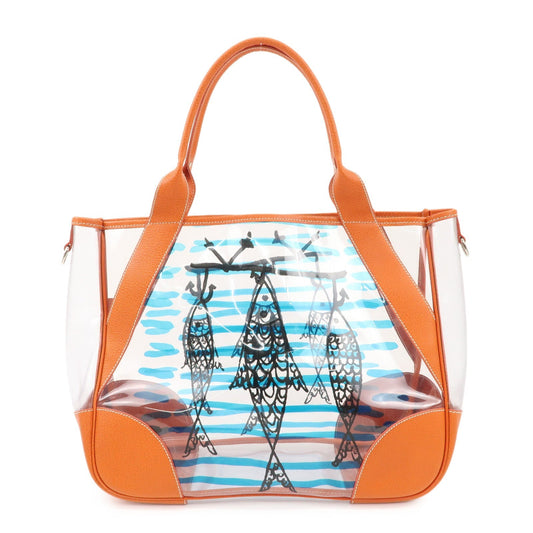 PRADA PVC Leather  Fish Print Clear Tote Bag Orange BR3020