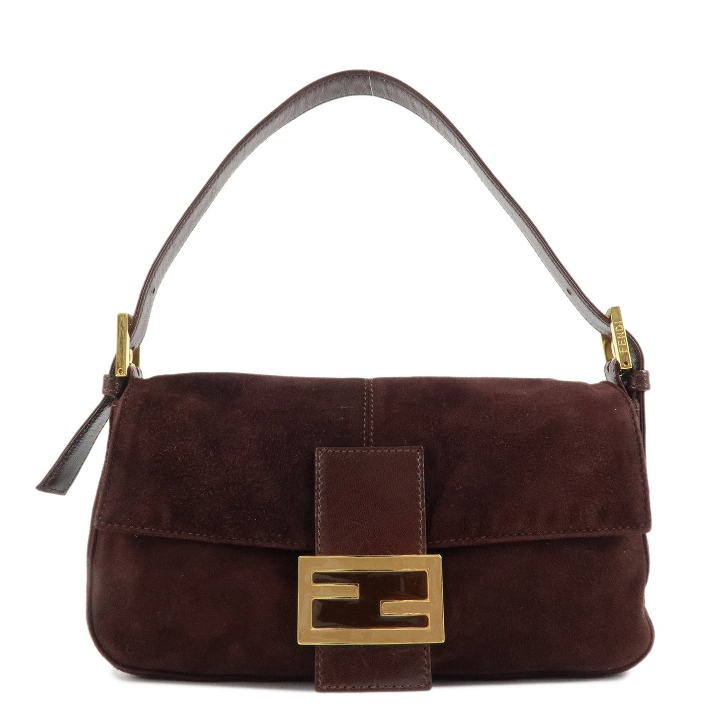 FENDI Suede Leather Shoulder Bag Dark Brown 26424