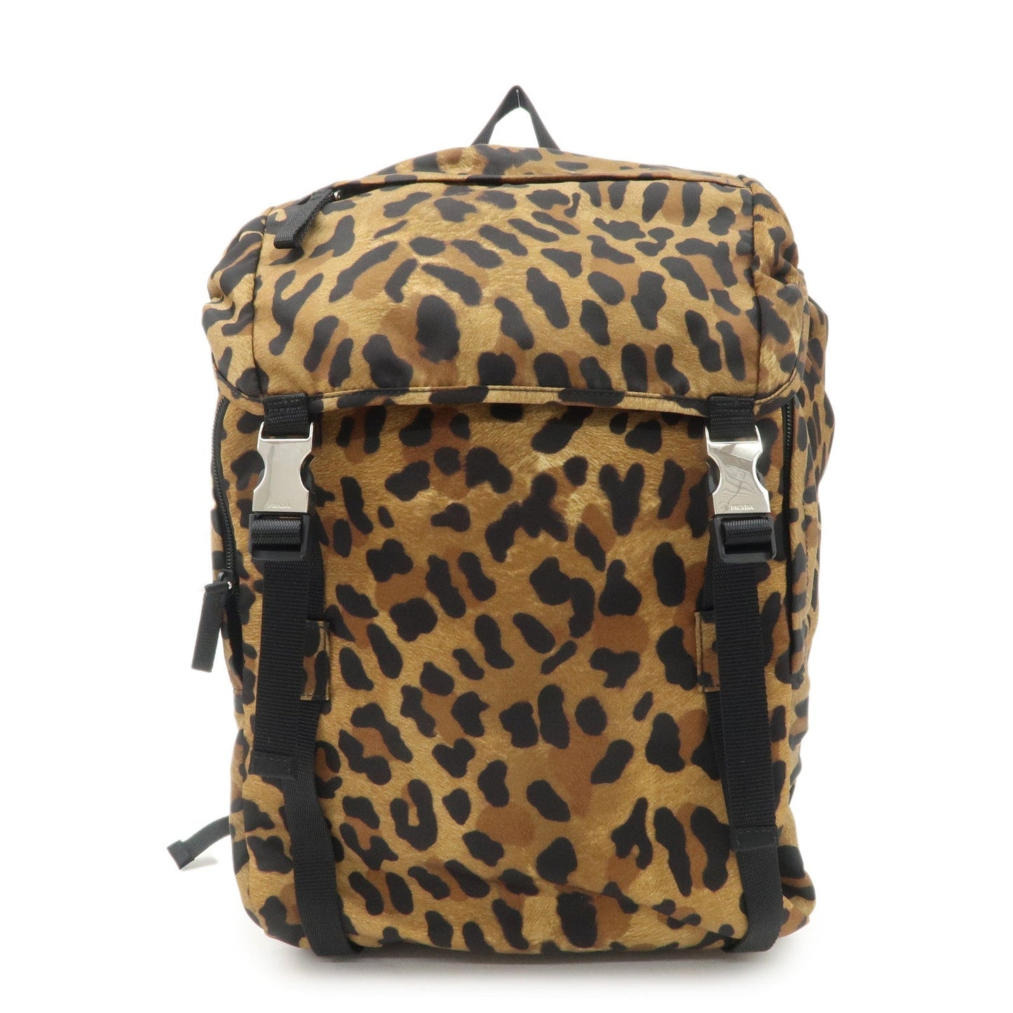PRADA Nylon Leopard Print Back Pack Brown Black 2VZ062