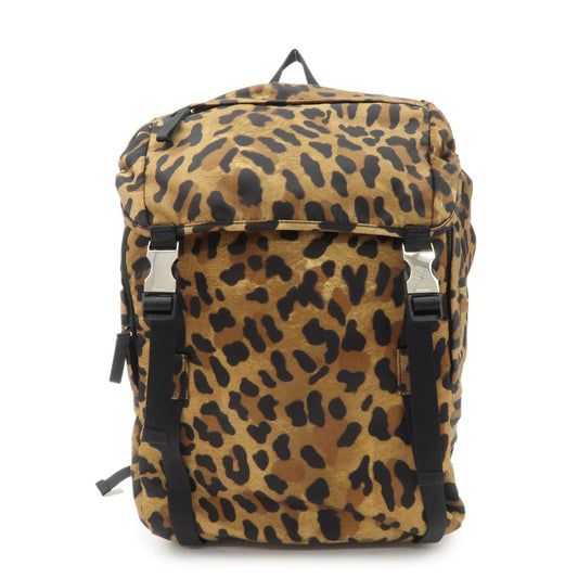 PRADA Nylon Leopard Print Back Pack Brown Black 2VZ062