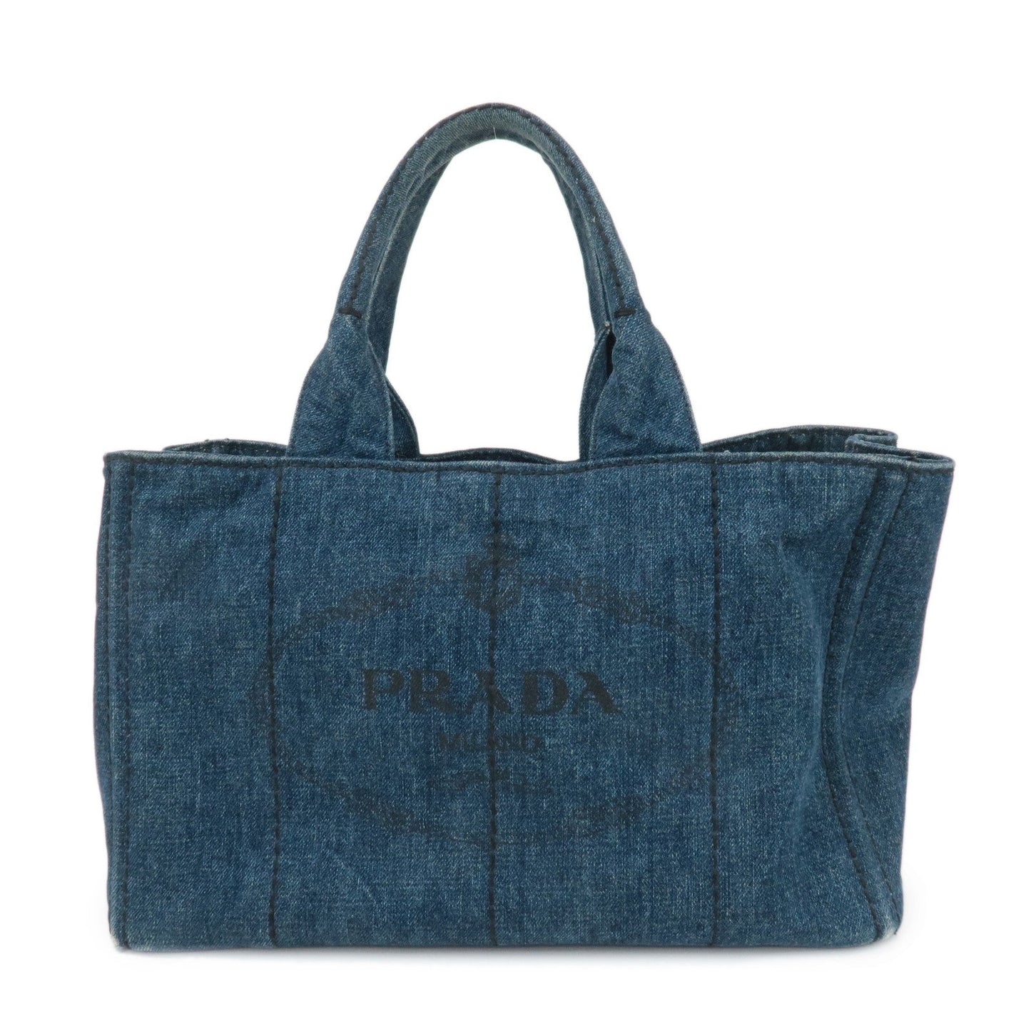 PRADA Canapa Large Canvas Tote Bag Hand Bag Denim Blue B1872B