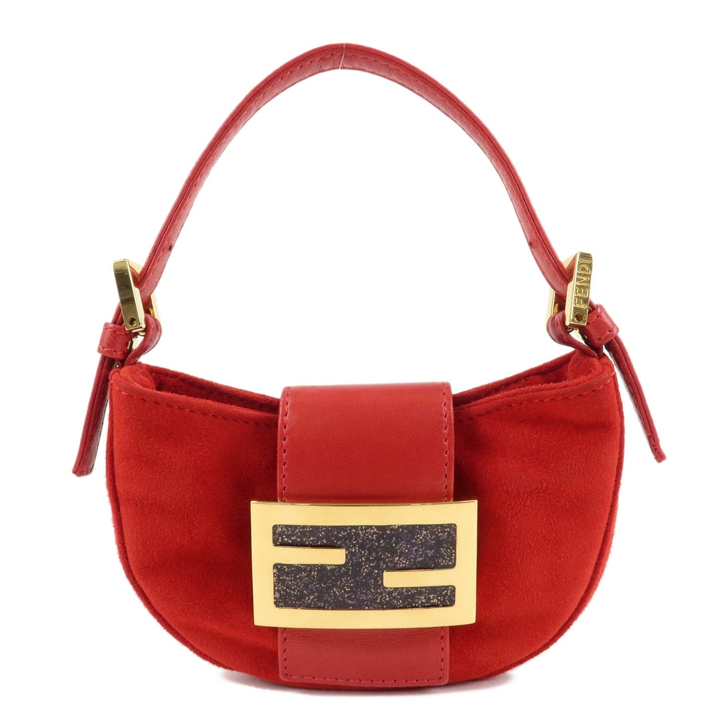 FENDI Suede Leather Mini Croissant Hand Bag Red 26673