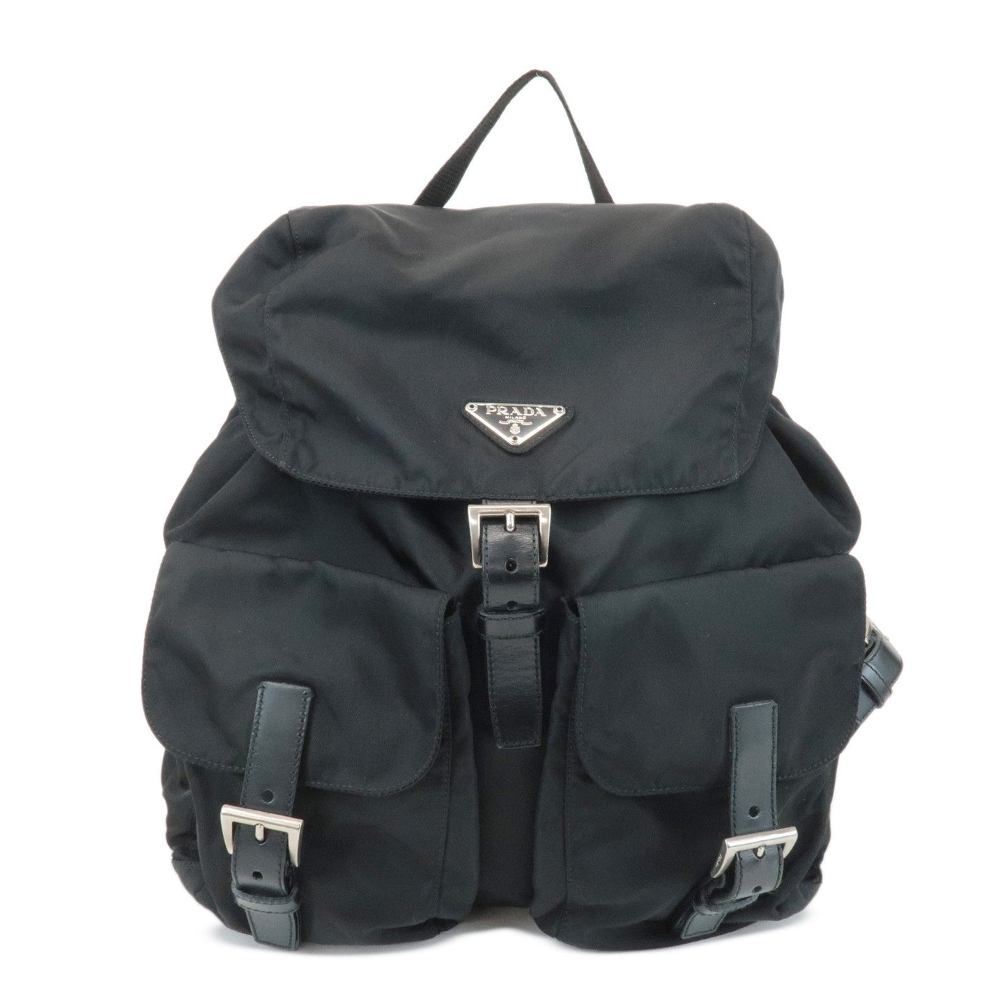 PRADA Triangle Logo Nylon Leather Back Pack Ruck Sack Black B2811