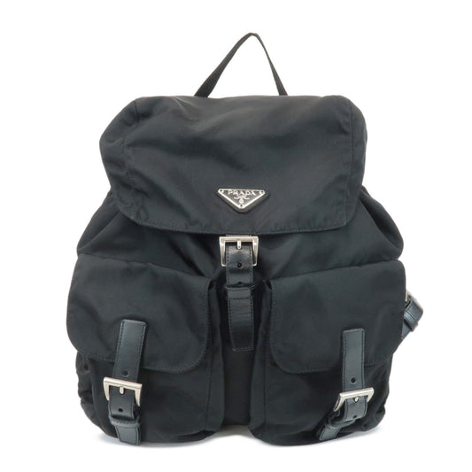 PRADA Triangle Logo Nylon Leather Back Pack Ruck Sack Black B2811