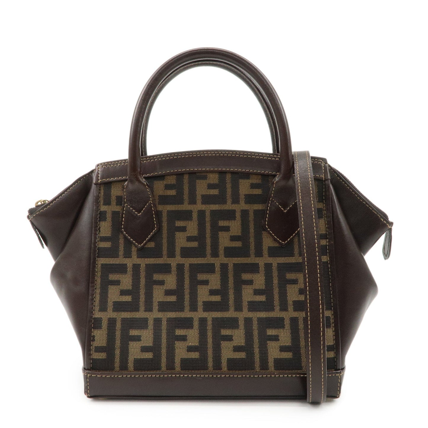FENDI Zucca Canvas Leather 2 way Leather Hand Bag Shoulder Bag