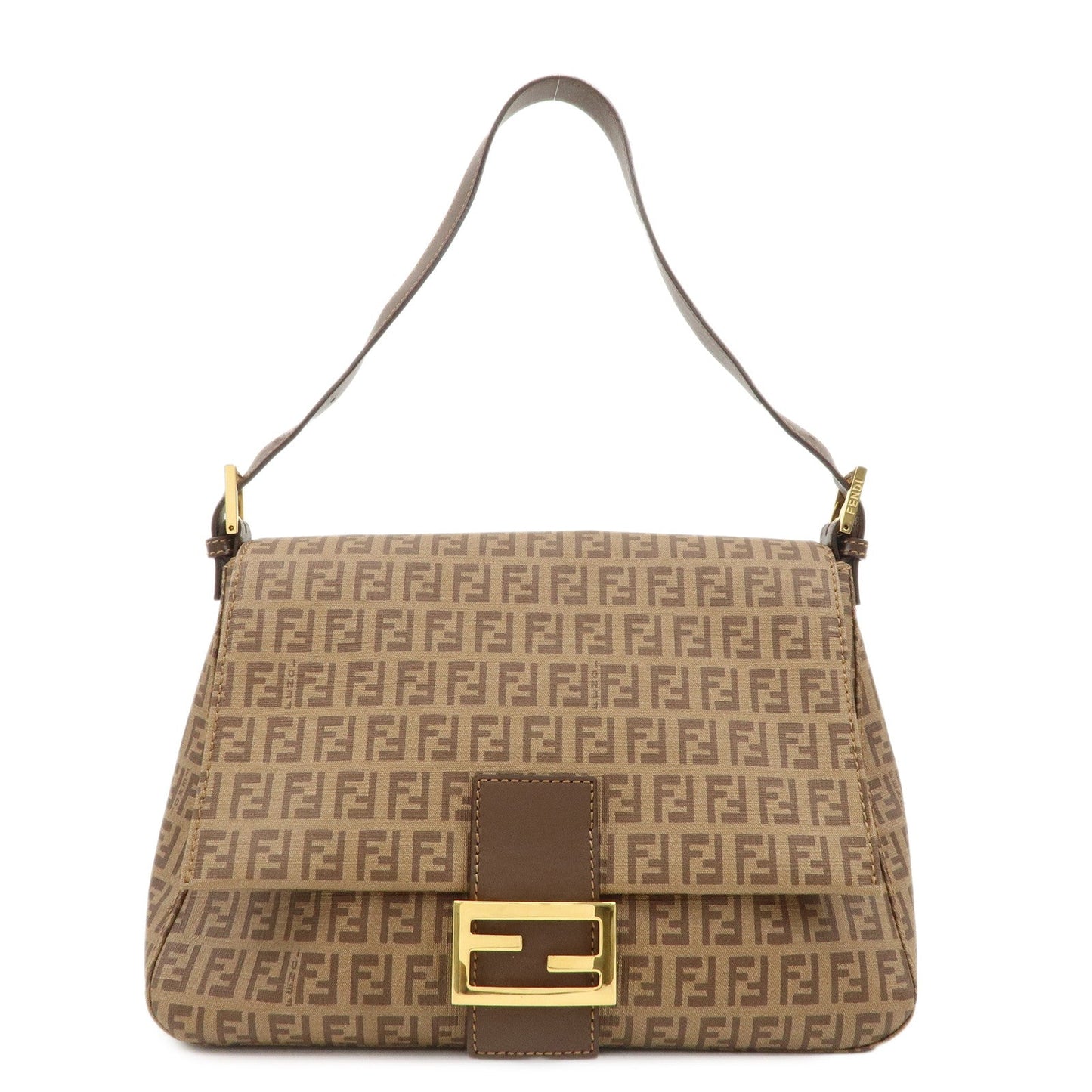 FENDI Mamma Baguette Zucchino Canvas PVC Leather Shoulder Bag